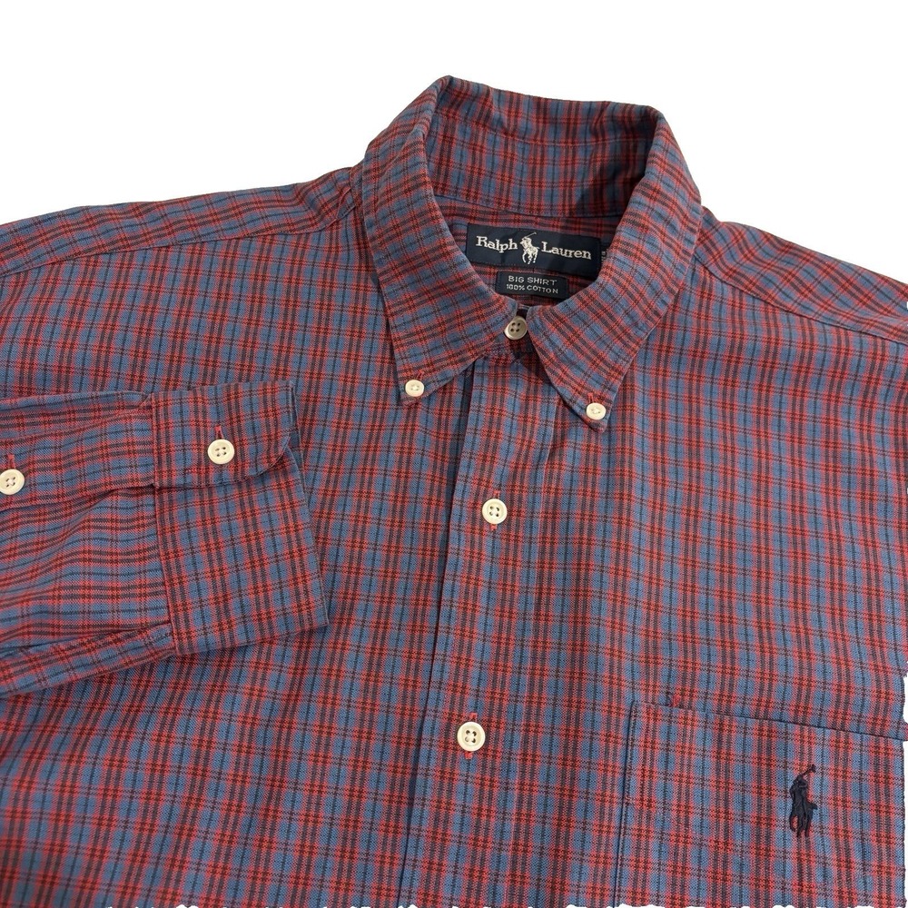 Ralph Lauren Big Shirt Red Plaid Men M Button Down Long Sleeve Chest Pocket